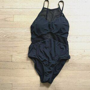 Afriel & Tabbris Sheer Mesh Panel Mariah High Neck One Piece Swimsuit Black SZ 6